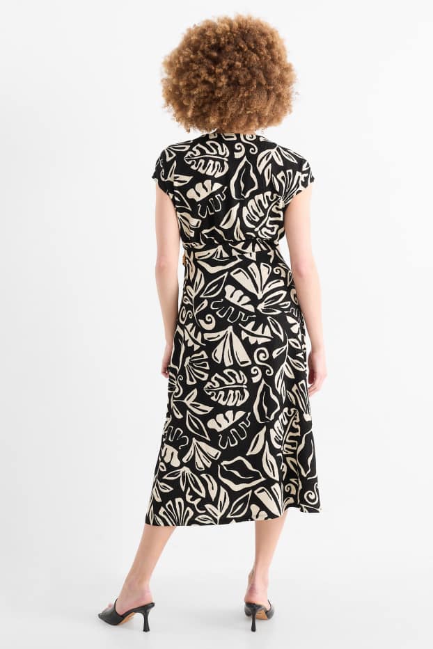 Donna - Vestito a portafoglio - con motivi - tessuto tramato - nero / beige