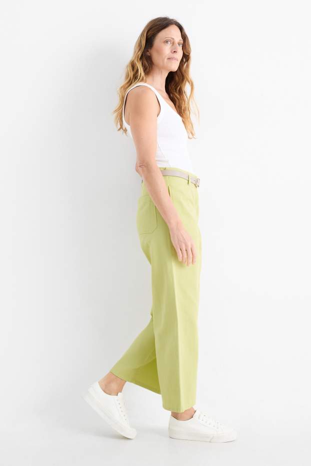 Femei - Pantaloni de stofă cu curea - wide leg - talie înaltă - verde deschis