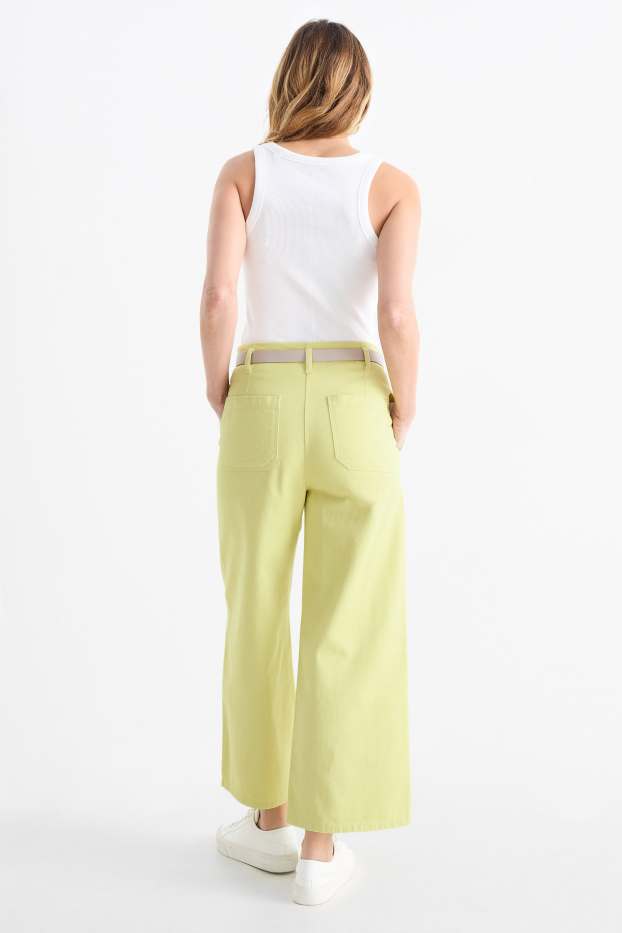 Femei - Pantaloni de stofă cu curea - wide leg - talie înaltă - verde deschis