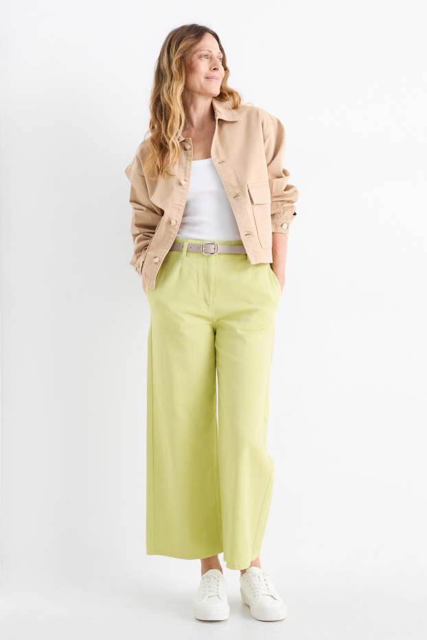 Femei - Pantaloni de stofă cu curea - wide leg - talie înaltă - verde deschis