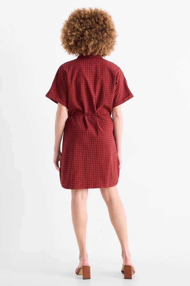 Damen - Blusenkleid - Broderie Anglaise - bordeaux