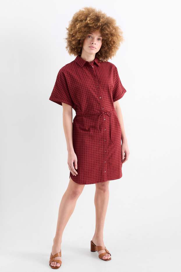 Damen - Blusenkleid - Broderie Anglaise - bordeaux