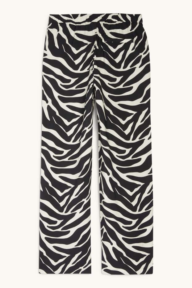 Femmes - Pantalon en toile - high waist - wide leg - à motif - noir / beige