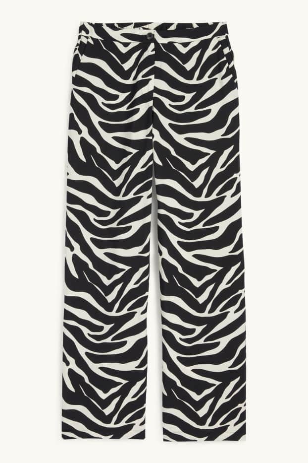 Femmes - Pantalon en toile - high waist - wide leg - à motif - noir / beige