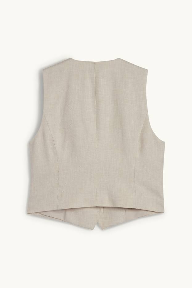 Dames - Business-gilet, deels met linnen - relaxed fit - beige