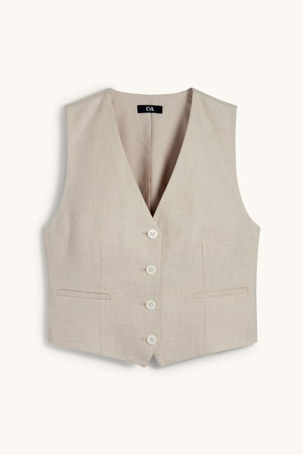 Dames - Business-gilet, deels met linnen - relaxed fit - beige