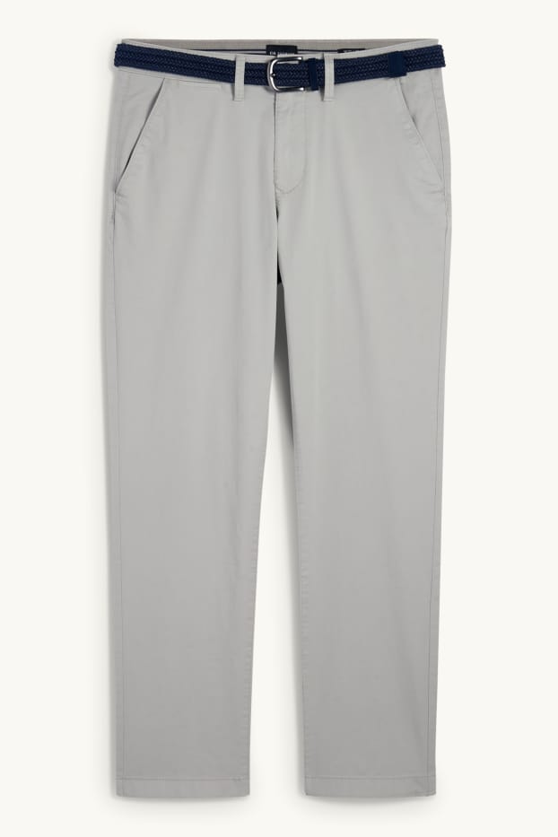 Pánské - Kalhoty chino s páskem - regular fit - světle šedá
