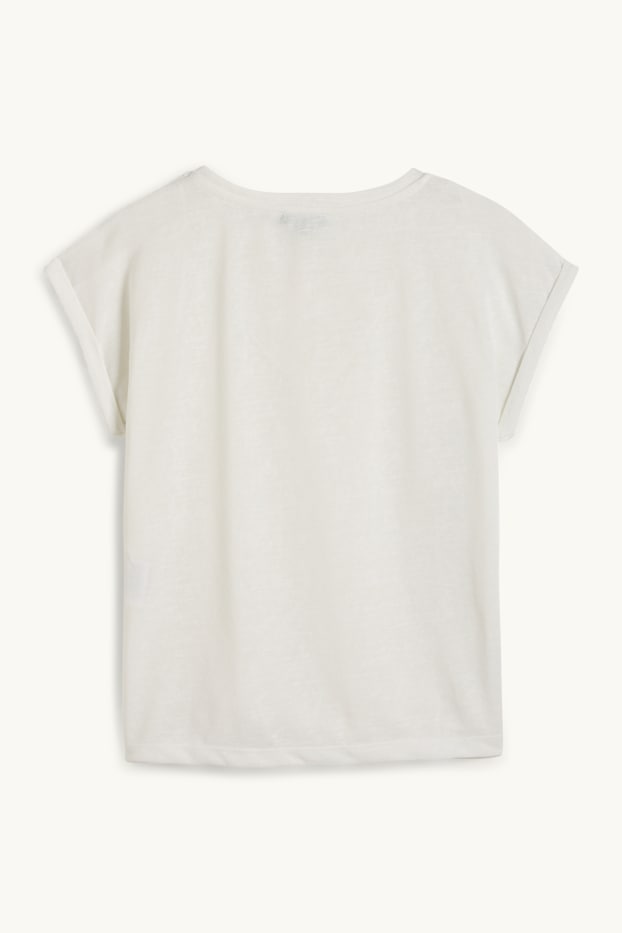 Femmes - T-shirt à col V - regular fit - blanc