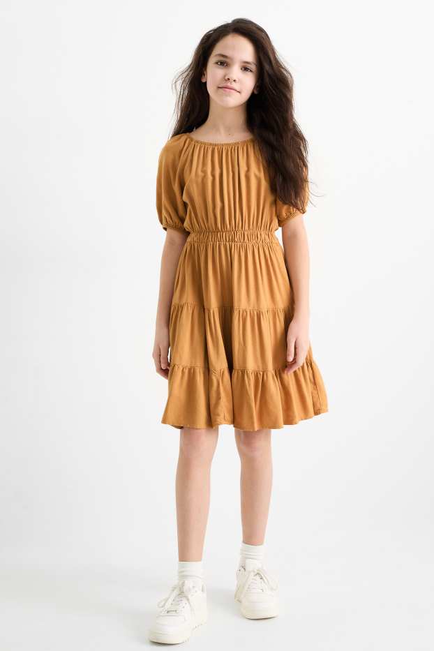 Kinder Mädchen - Kleid mit Leinen-Anteil - hellbraun