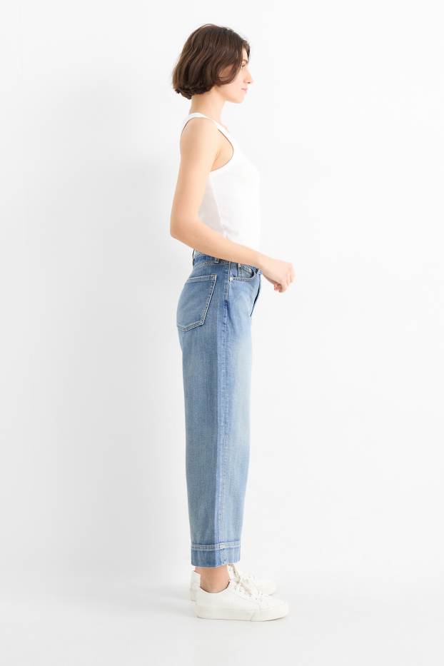 Dames - Korte wide leg jeans met riem - mid waist - jeanslichtblauw