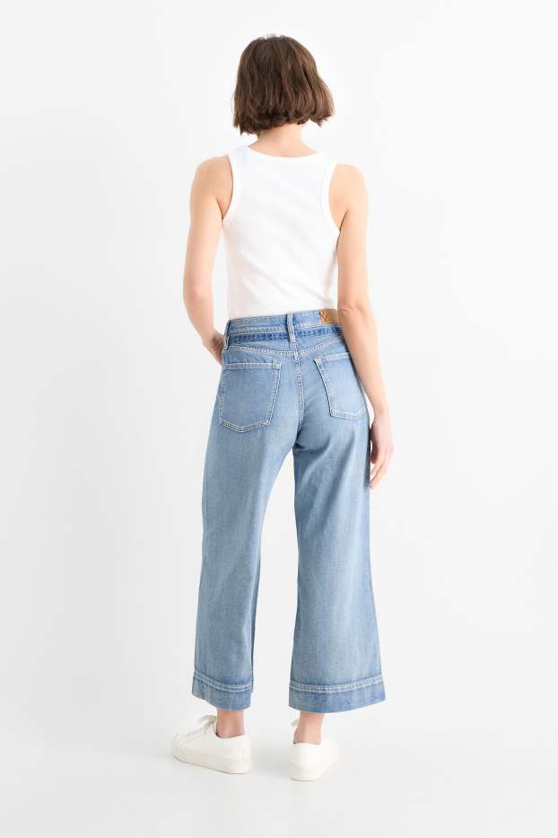 Dames - Korte wide leg jeans met riem - mid waist - jeanslichtblauw