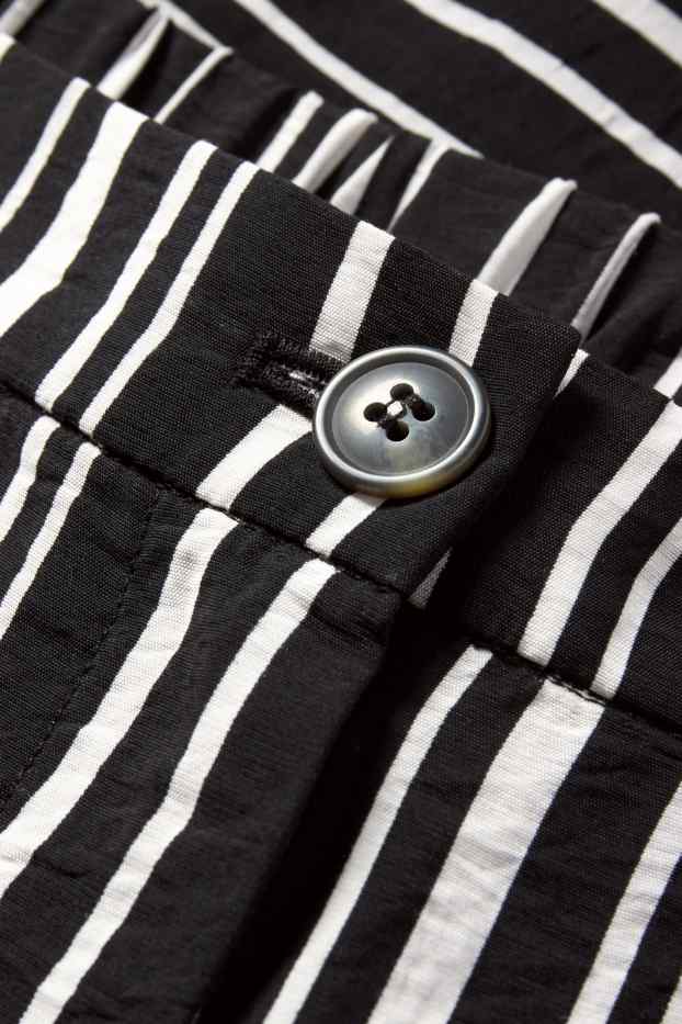 Women - Cloth trousers - high waist - wide leg - striped - black / white