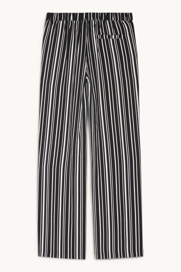 Women - Cloth trousers - high waist - wide leg - striped - black / white