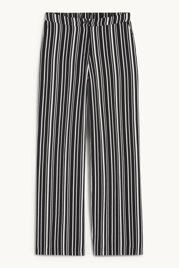 Women - Cloth trousers - high waist - wide leg - striped - black / white