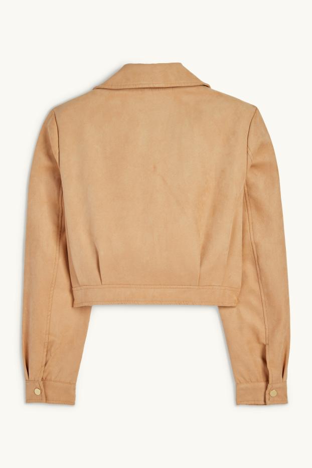 Damen - Crop Bikerjacke - Velourslederimitat - beige