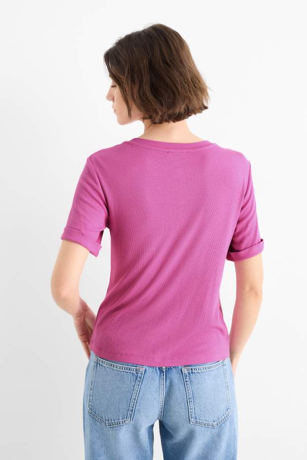 Femmes - Haut Henley - slim fit - finition côtelée - violet