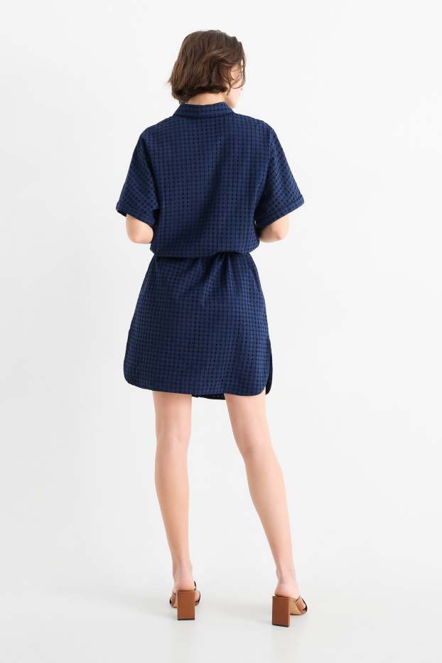 Damen - Blusenkleid - Broderie Anglaise - dunkelblau