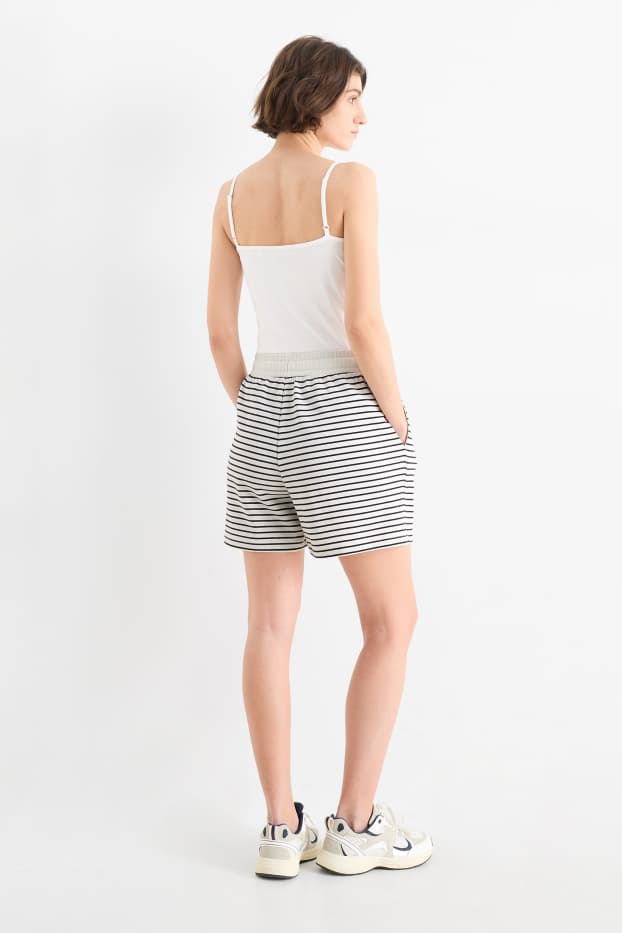 Femmes - Short en molleton - à rayures - blanc / noir