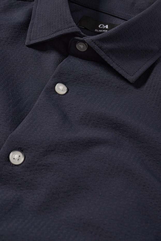 Heren - Business-overhemd - slim fit - cut away - met structuur - donkerblauw