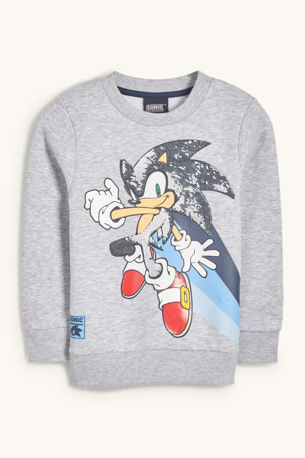 Niños - Sonic - sudadera - brillos - gris claro jaspeado