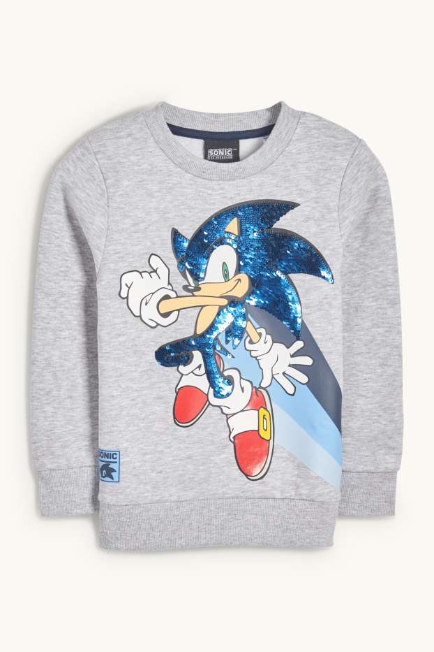 Niños - Sonic - sudadera - brillos - gris claro jaspeado