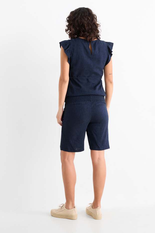 Donna - Bermuda premaman - misto lino - arricciature - blu scuro