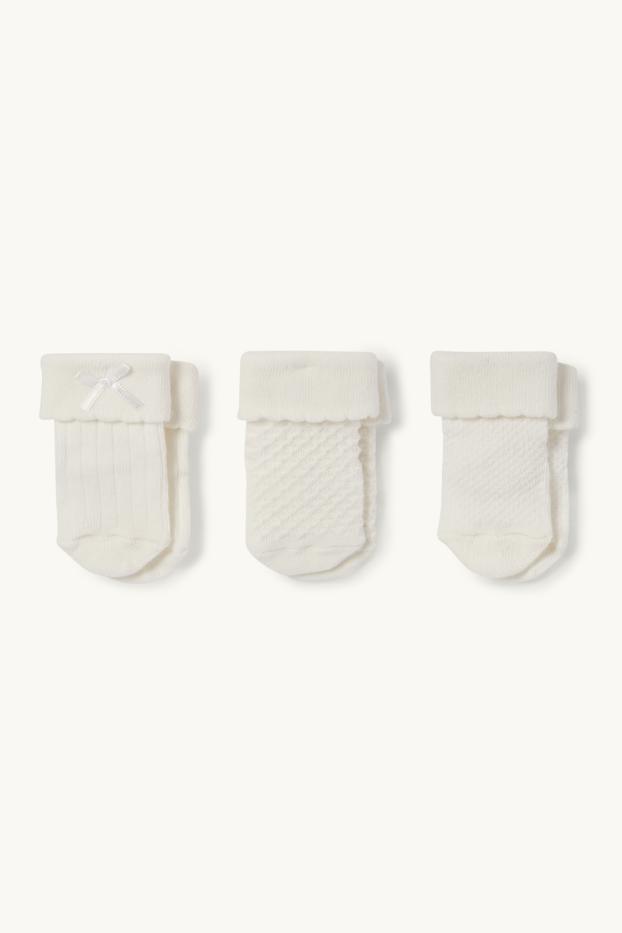 Baby: meisjes - Set van 3 paar - newbornsokken - met structuur - wit