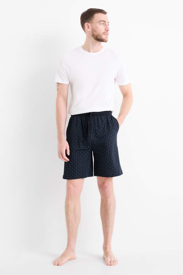 Herren - Pyjamashorts - kariert - dunkelblau