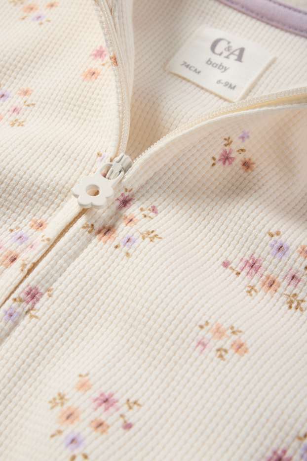 Bébés filles - Sweat zippé en molleton à capuche pour bébé - à fleurs - texturé - blanc crème