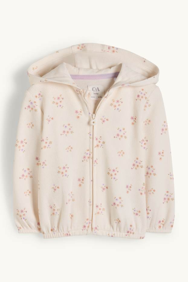Bébés filles - Sweat zippé en molleton à capuche pour bébé - à fleurs - texturé - blanc crème