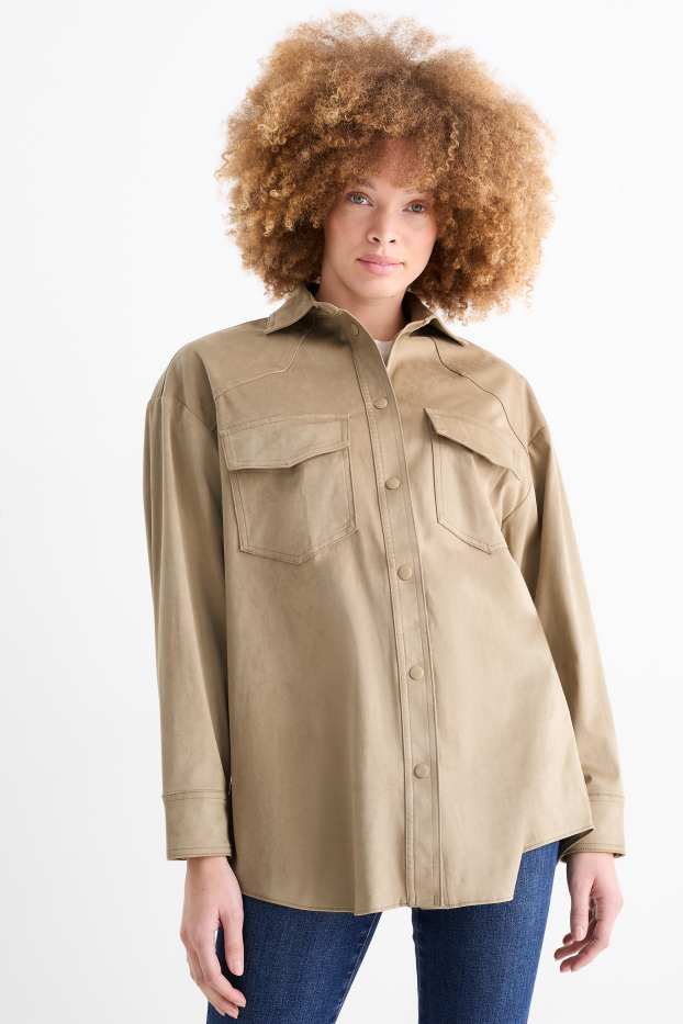 Damen - Shacket - Velourslederimitat - taupe