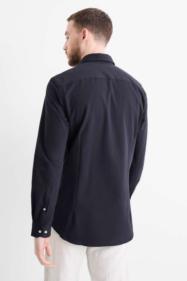 Heren - Business-overhemd - slim fit - cut away - met structuur - donkerblauw