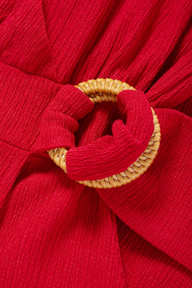 Damen - Wickelkleid - strukturiert - dunkelrot