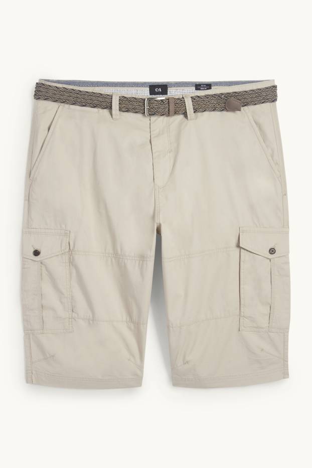 Uomo - Bermuda cargo con cintura - beige