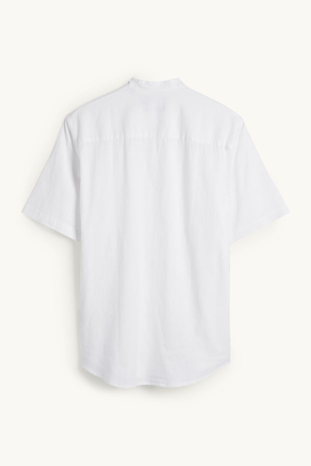 Herren - Hemd - Regular Fit - Stehkragen - Leinen-Mix - weiß