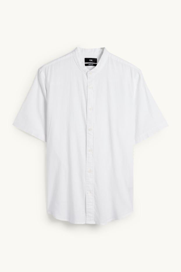 Herren - Hemd - Regular Fit - Stehkragen - Leinen-Mix - weiß