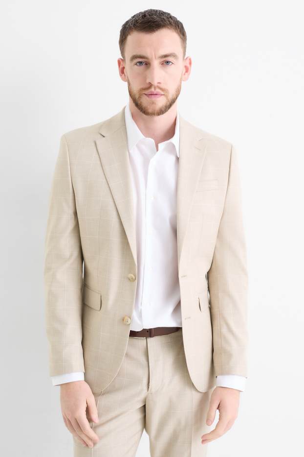 Hommes - Veste de costume - slim fit - extensible - à carreaux - beige