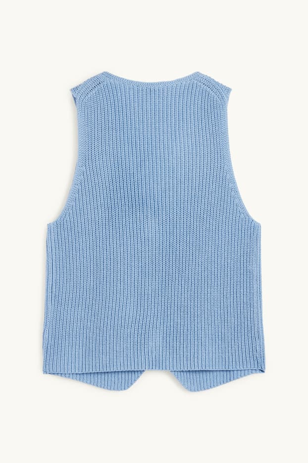 Femmes - Gilet sans manches en maille - finition côtelée - bleu