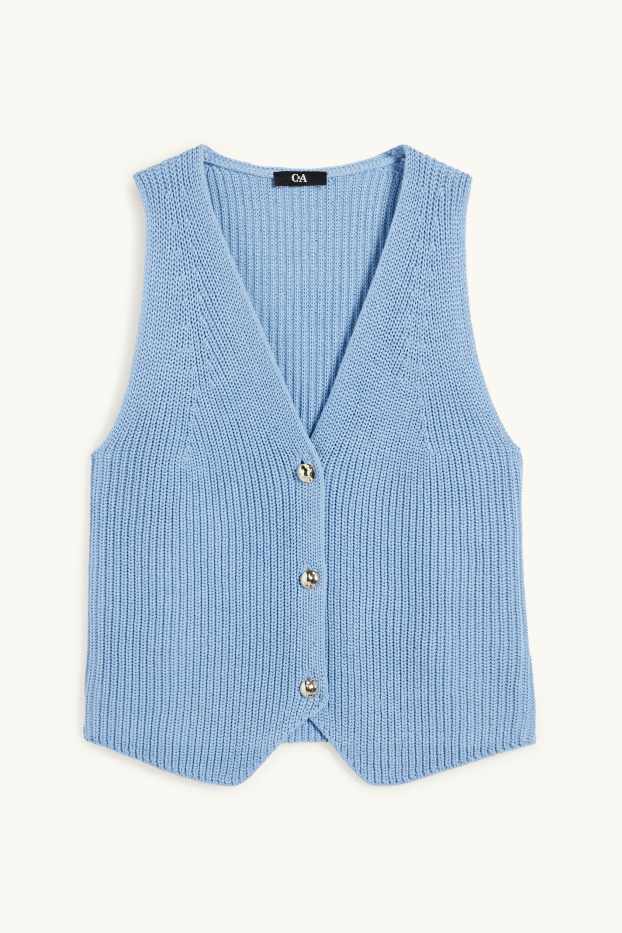 Femmes - Gilet sans manches en maille - finition côtelée - bleu
