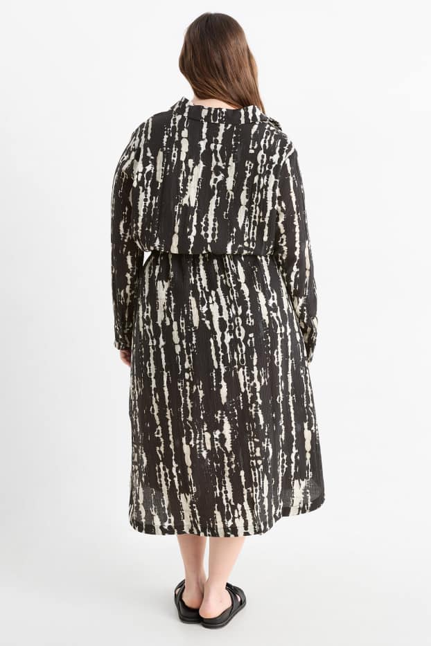 Damen - Blusenkleid - gemustert - strukturiert - schwarz / beige