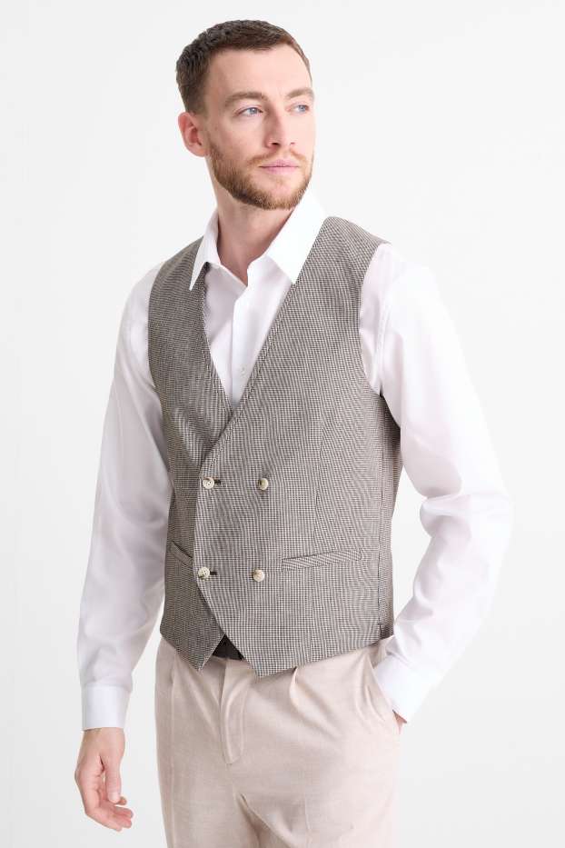 Hommes - Gilet de costume en lin mélangé - regular fit - Flex - à carreaux - beige / marron