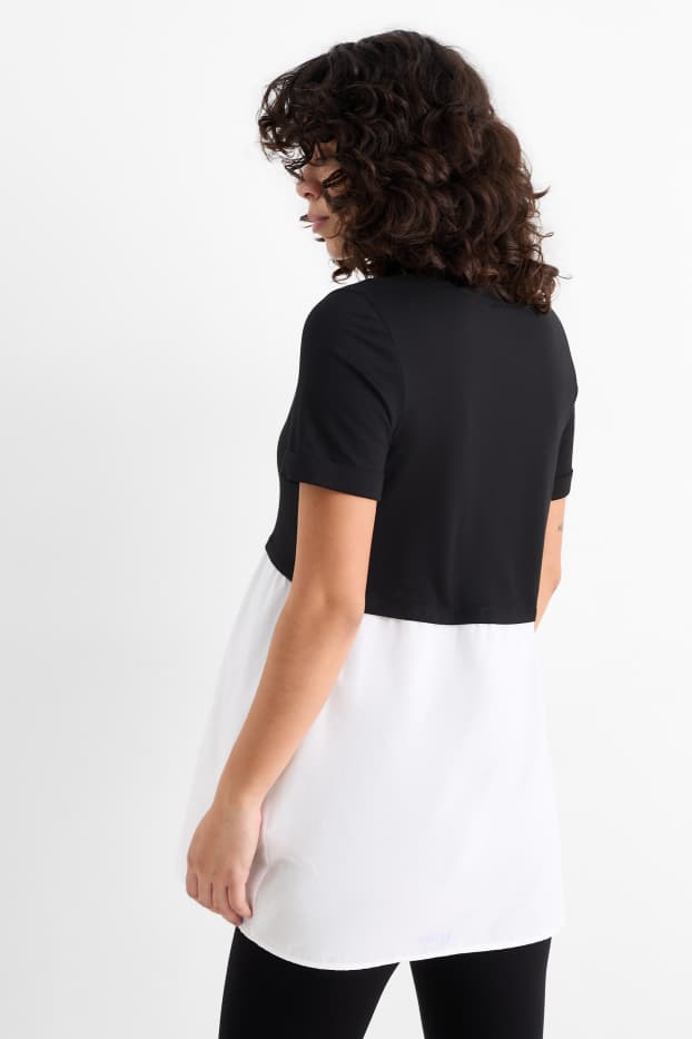 Femmes - T-shirt de grossesse - look 2-en-1 - noir / blanc