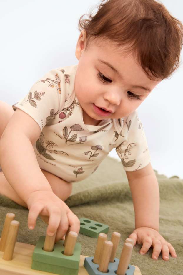 Neonate - Confezione da 3 - fiorellini e gattino - body per neonate - rosa