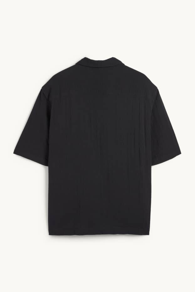 Herren - Musselin-Hemd - Relaxed Fit - Reverskragen - schwarz