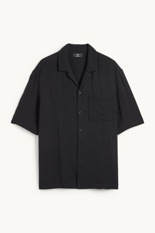 Herren - Musselin-Hemd - Relaxed Fit - Reverskragen - schwarz