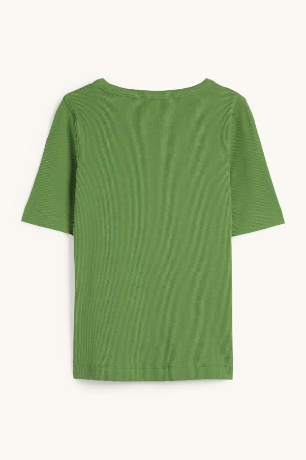 Damen - Basic-T-Shirt - Slim Fit - gerippt - grün