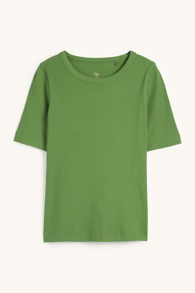 Damen - Basic-T-Shirt - Slim Fit - gerippt - grün