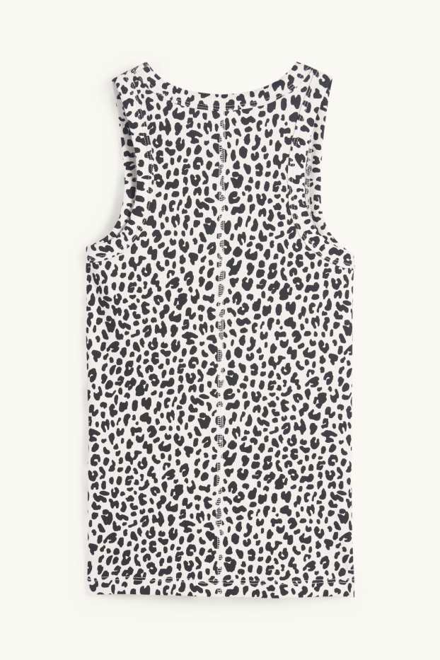 Dames - Basic top - luipaardvelprint - ribstof - zwart / wit