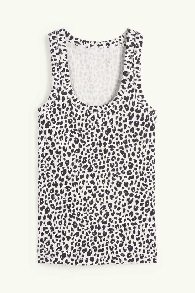 Dames - Basic top - luipaardvelprint - ribstof - zwart / wit