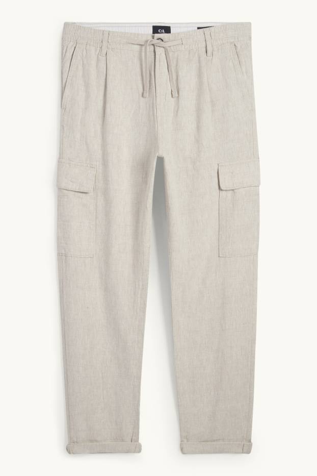 Herren - Cargohose - Leinen-Mix - hellbeige
